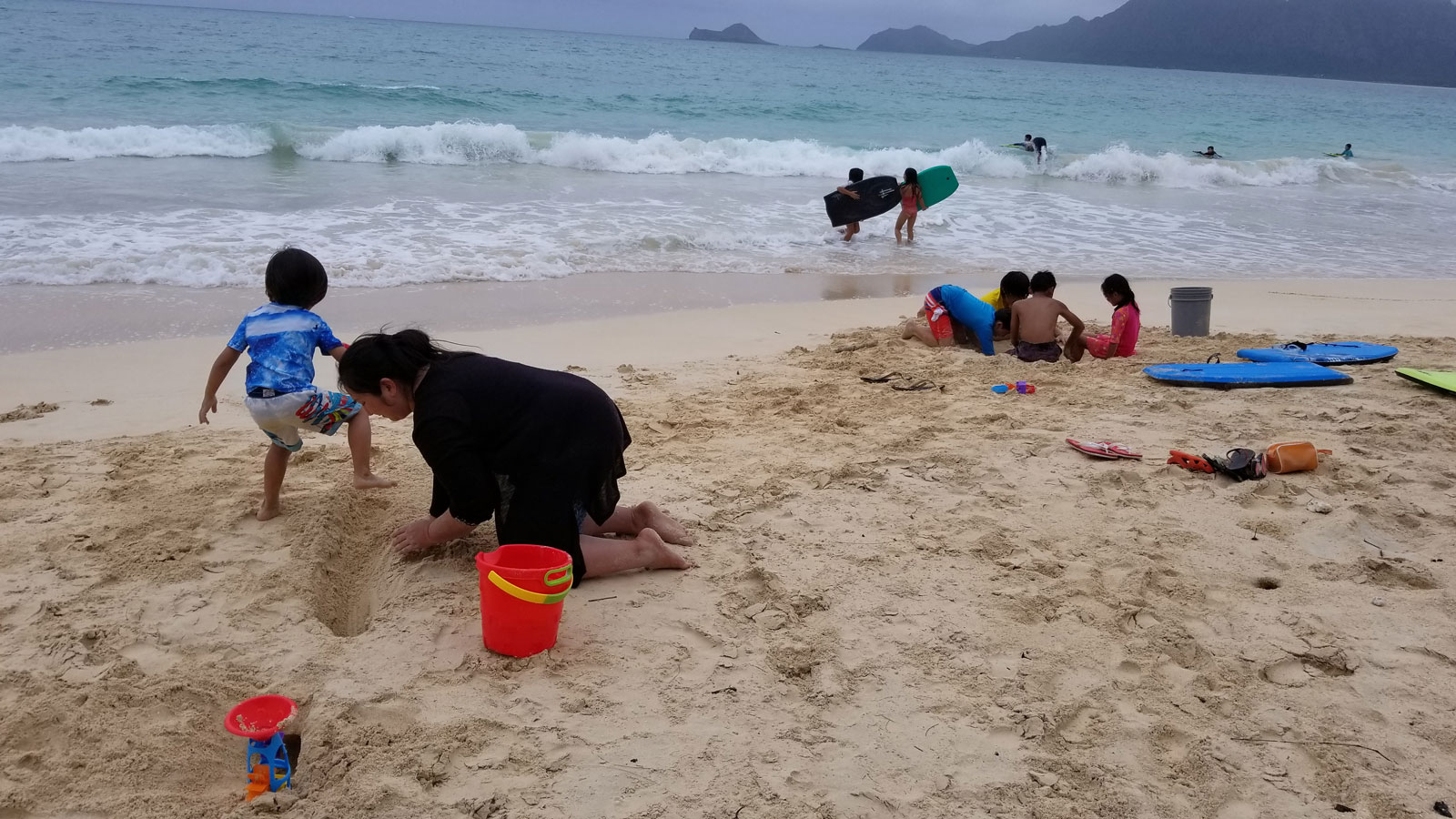 Playing with Kids at Bellows Beach