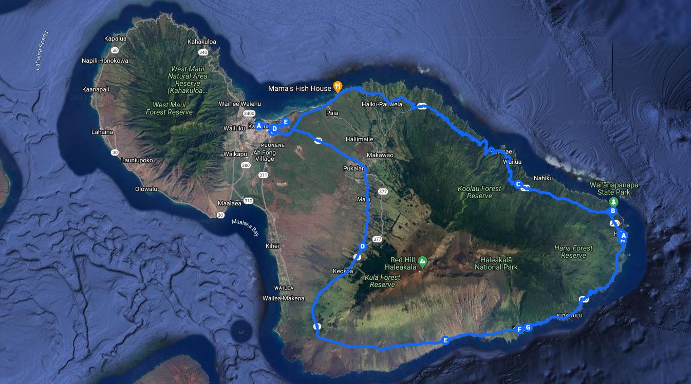 Road to Hana Trip Map